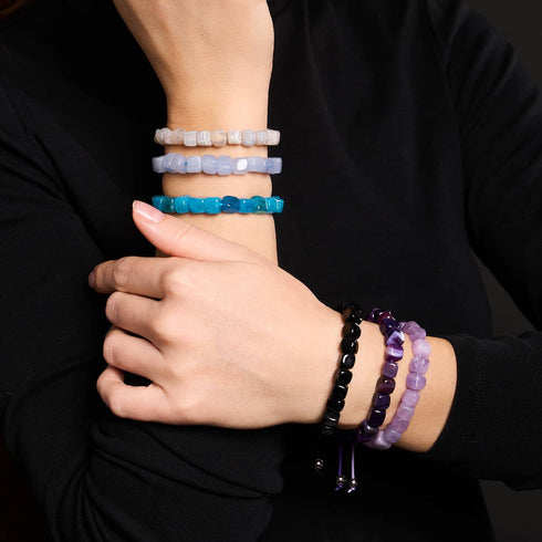 Purple Quartz | Silver | Gemstone Pebble Macrame Bracelet